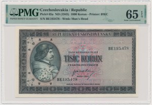 Tchécoslovaquie, 1 000 couronnes (1945) - PMG 65 EPQ