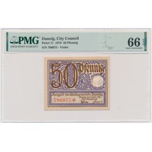 Gdańsk, 50 fenigów 1919 - fioletowy - PMG 66 EPQ