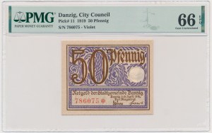 Danzig, 50 Pfennig 1919 - purple - PMG 66 EPQ