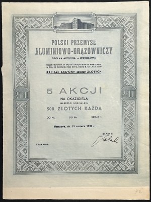 Polski Przemysł Aluminiowo-Brązowniczy S.A., 5 x 500 zł 1939