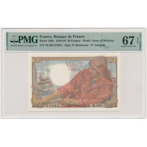 France, 20 Francs 1949 - PMG 67 EPQ