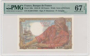 France, 20 Francs 1949 - PMG 67 EPQ