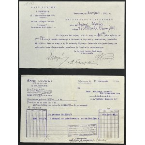Bank Ludowy S.A. w Warszawie - świadectwo tymczasowe (podpis Ignacego Daszyńskiego) oraz dokument potwierdzenia ksiegowego
