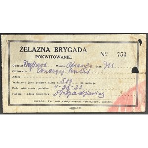 Żelazna Brygada - pokwitowanie 5 dolarów 1923