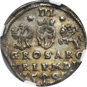 Sigismund III Vasa, 3 Groschen Vilinius 1595 - NGC MS62