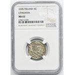 Sigismund III Vasa, 3 Groschen Vilinius 1595 - NGC MS62