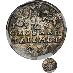 Zygmunt III Waza, Trojak Wilno 1596 - NGC MS61 - RZADSZY, lew przebity hakiem