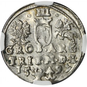 Sigismund III Vasa, 3 Groschen Vilinius 1597 - NGC MS63