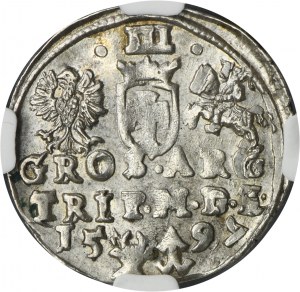 Sigismund III Vasa, 3 Groschen Vilinius 1597 - NGC MS63