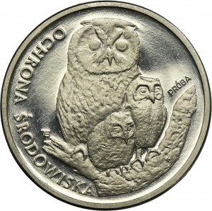 SAMPLE NIKIEL, 500 PLN 1986 Environmental Protection Owl with the Young