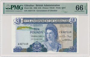 Gibraltar, 10 Pounds 1986 - A - PMG 66 EPQ