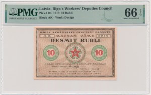 Latvia, 10 Rubles 1919 - PMG 66 EPQ