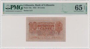 Lituanie, 10 cents 1922 - PMG 65 EPQ
