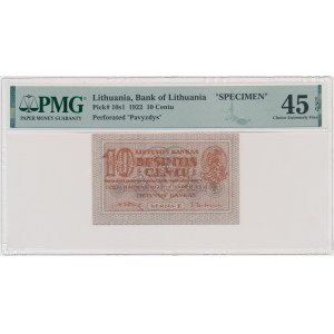 Lithuania, 10 Cents 1922 - SPECIMEN - PMG 45 EPQ