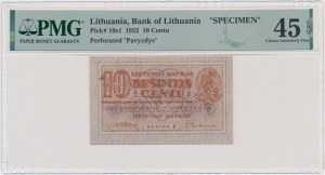 Lituanie, 10 cents 1922 - MODÈLE - PMG 45 EPQ