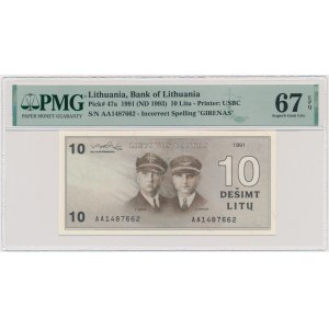 Lithuania, 10 Litu 1991 - AA - PMG 67 EPQ - with error in Girenas