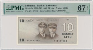 Lithuania, 10 Litu 1991 - AA - PMG 67 EPQ - with error in 