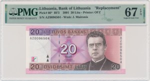 Lithuania, 20 Litas 2001 - AZ - PMG 67 EPQ - replacement series