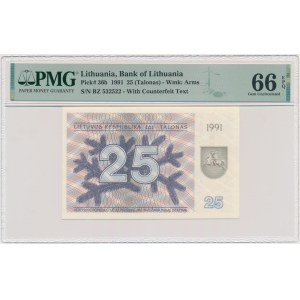 Lithuania, 25 Talonas 1991 - with text - PMG 66 EPQ