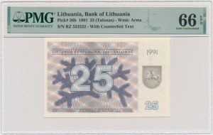 Lithuania, 25 Talonas 1991 - with text - PMG 66 EPQ