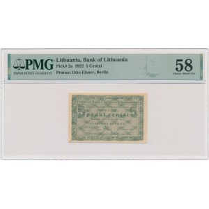 Lithuania, 5 Centai 1922 - PMG 58