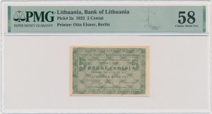 Lithuania, 5 Centai 1922 - PMG 58