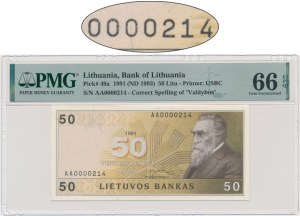 Lituanie, 50 litas 1991 - AA - PMG 66 EPQ - FAIBLE NOMBRE