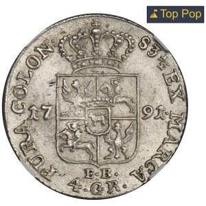 Poniatowski, 4 Groschen 1791 EB - NGC MS64