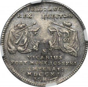 Auguste II le Fort, 1/8 du Vicariat Thaler Dresden 1711 - TRÈS RARE - NGC AU58