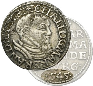 Silesia, Duchy of Crossen, Johann von Küstrin, 3 Groschen Crossen 1545 - VERY RARE