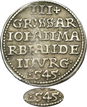 Silesia, Duchy of Crossen, Johann von Küstrin, 3 Groschen Crossen 1545 - VERY RARE