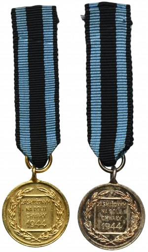PRL, Miniature Medal for Merit on the Field of Glory 1944 - gold and silver (2 pcs.)