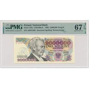 2 miliony złotych 1992 - A - Konstytucyjy - PMG 67 EPQ