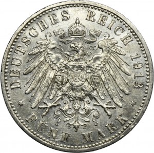 Germany, Kingdom of Prussia, Wilhelm II, 5 Mark Berlin 1913 A