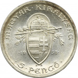 Hungary, Miklós Horthy, 5 Pengö Budapest 1938 BP