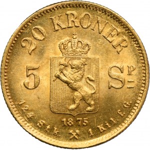 Norway, Oskar II, 20 Kroner = 5 Speciedaler Kongsberg 1875