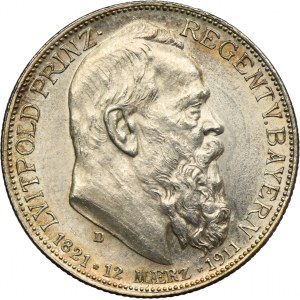 Germany, Bavaria, Regent Luitpold, 2 Mark Munich 1911 D