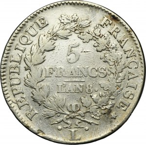 France, Première République, 5 Francs Bayonne 1799 L