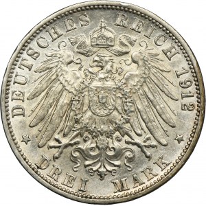 Germany, Baden, Friedrich II, 3 Mark Karlsruhe 1912 G