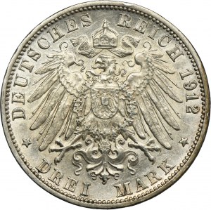 Germany, Baden, Friedrich II, 3 Mark Karlsruhe 1912 G