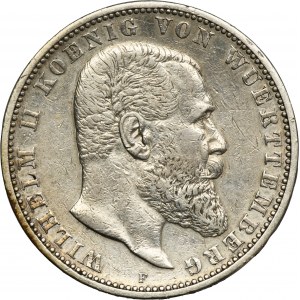 Germany, Württemberg, Wilhelm II, 5 Mark Stuttgart 1895 F