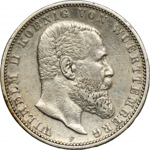 Germany, Württemberg, Wilhelm II, 5 Mark Stuttgart 1895 F