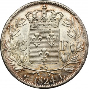 France, Louis XVIII, 5 Francs Bayonne 1824 L