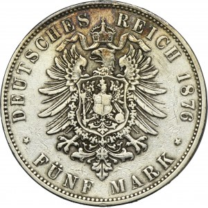 Germany, Grand Duchy of Hesse-Darmstadt, Ludwig III, 5 Mark Darmstadt 1876 H
