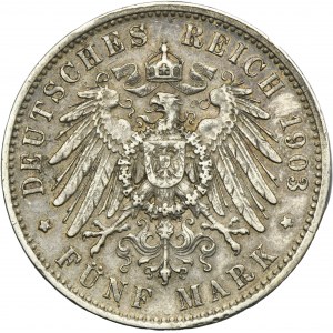 Germany, Kingdom of Saxony, Georg I, 5 Mark Muldenhütten 1901 E