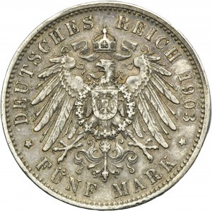 Germany, Kingdom of Saxony, Georg I, 5 Mark Muldenhütten 1901 E