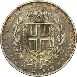 Italy, Kingdom of Sardinia, Carlo Alberto, 5 Lire Genoa 1843 P