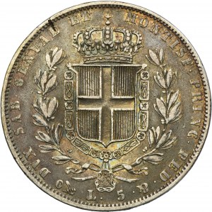 Italy, Kingdom of Sardinia, Carlo Alberto, 5 Lire Genoa 1843 P