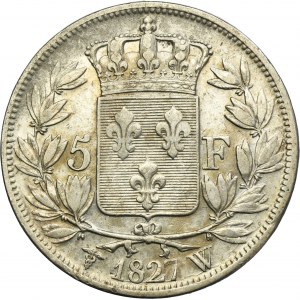France, Charles X, 5 francs Lille 1827 W