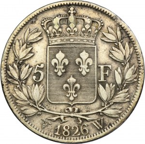 France, Charles X, 5 francs Lille 1826 W
